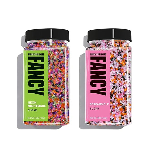 Fancy Sprinkles Scream & Gleam Sugar Set | Halloween Sugar Crystals | Screamsicle & Neon Nightmare | Cookie Decorating & Cocktail Rimming | Halloween Gift | 2 Pack (4.6 oz)