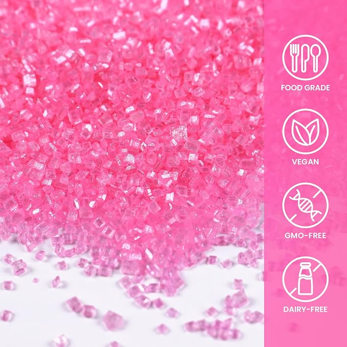 Pink Sprinkles for Cake Decorating, 4.02oz Pink Sanding Sugar Sprinkles, Edible Glitter Sprinkles for Cupcake Toppers Baking Drinks Cookie Ice Cream Dount Chocolate