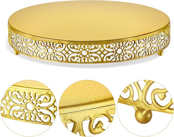 Wenqik 18 Inch Cake Stand, Metal Round Cake Stands Set with Modern Design White Dessert Display Cupcake Stands Plates Fruit Serving Tray for Wedding Birthday Baby Shower Party (Gold)