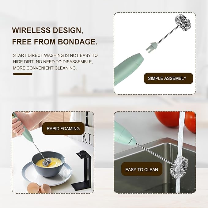Powerful Handheld Milk Frother, USB Rechargeable Electric Foam Maker for Coffee, Mini Milk Foamer, Stainless Steel Drink Mixer for Lattes, Cappuccino, Frappe, Matcha, Hot Chocolate
