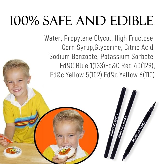 Edible Black Food Coloring Markers Double Tips 3PCS Black Ink Pen Food Grade Gourmet Writer for Decorating Fondant Cakes Cookies Frosting Easter Eggs Thick Fine Tip by Edibleink