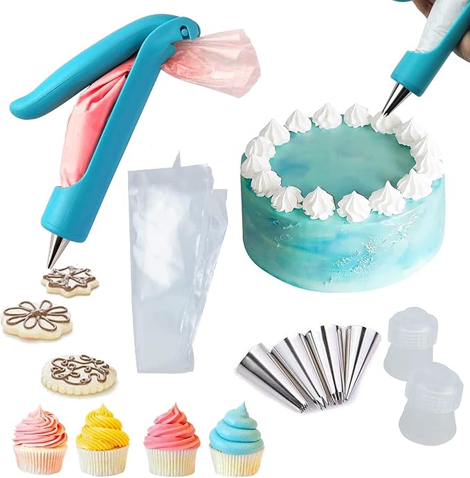 Pastry DIY Cake Decorating Pen, Hsxxf Icing Piping Tool Kit With 4 Different-Shaped Nibs, 4 Nozzles Decorative Bag, 2 Coupler for Party Cake DIY