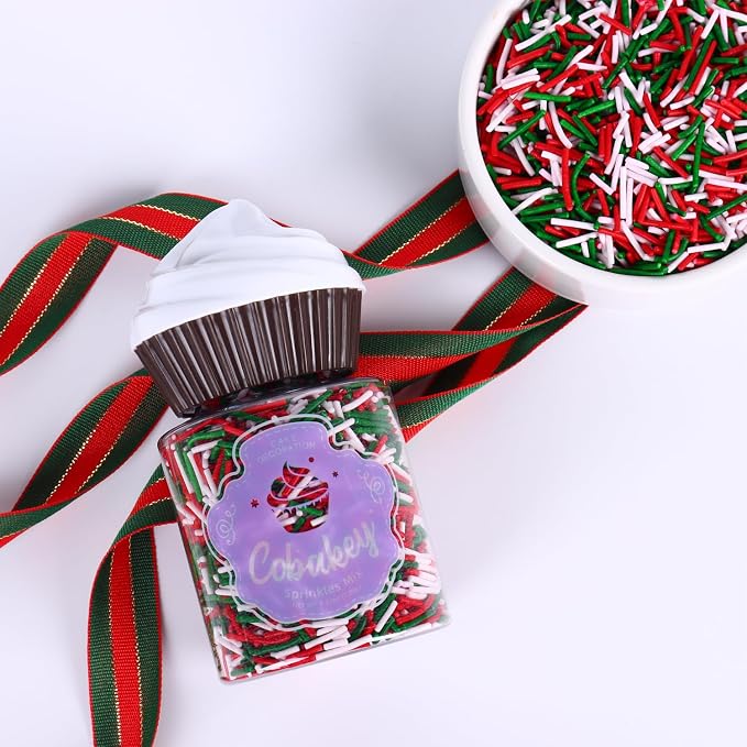 Christmas Jimmies Sprinkles for Cake Decorating 4.2oz Edible Holiday Sprinkles Red Green and White Sprinkles for Cupcake Topper Cookie Chocolate Cake Ice cream Decorations Baking Xmas Party