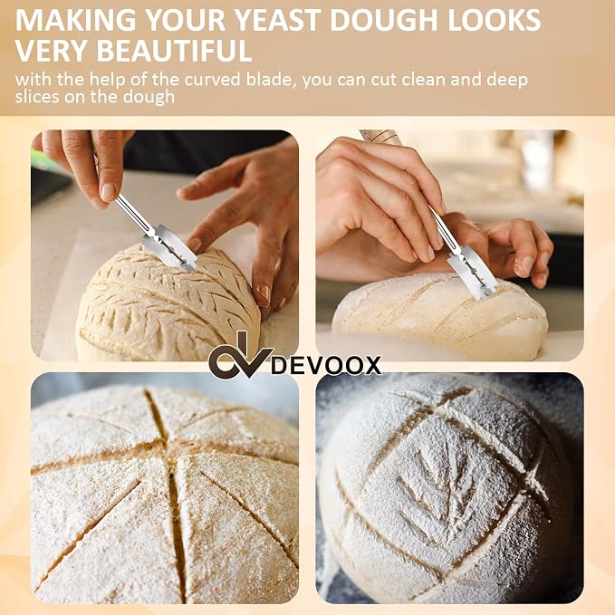 Bread Lame Stainless Steel Sourdough Scoring Tool for Premium Hand Crafted Bread Baking Scoring Tool for Wooden Handle for Bread Slashing & Leather Protective Cover with10 Replacement Blades.