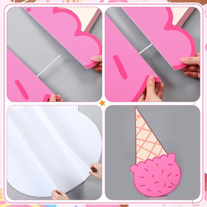 Ice Cream Balloon Decoration Kit 122 Pcs Macaron Party Supplies Ice Cream Sign 10" 18" Macaron Balloons Double-hole Balloon Chain Adhesive Dots for Summer Birthday Theme DIY Party Supplies