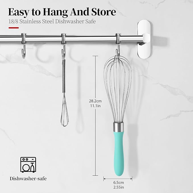 11.1inch Kitchen Wire Whisk, 18/10 Stainless Steel Metal Balloon Wisk （Medium, Aqua Sky）