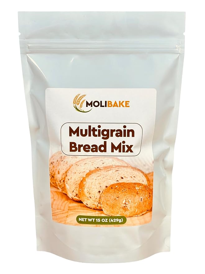 Molibake Multigrain Bread Mix – Premium All-Natural Baking Mix for Bread Machine and Oven – 15 oz – Gourmet Blend with Sunflower Seeds, Brown Flax, Pumpkin Seeds, Oat Flakes, Rye, Barley Malt, Wheat Bran – Easy-to-Use Bread Maker Mix for Homemade Baking