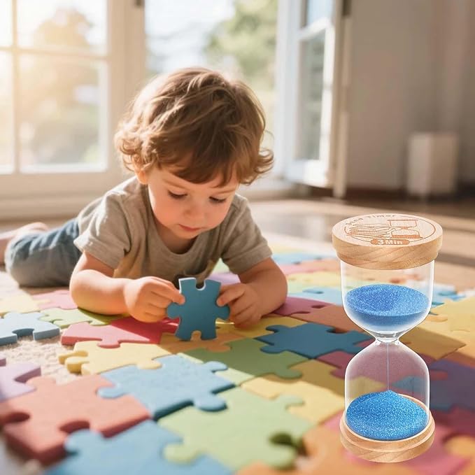5 Minute Sand Timer, Wooden Hourglass Sand Clock, Small Wood Blue 5 Min Hour Glass, Five Minutes Sandglass for Brushing Teeth, Reloj De Arena, Classroom, Game, Kitchen, Home, Office