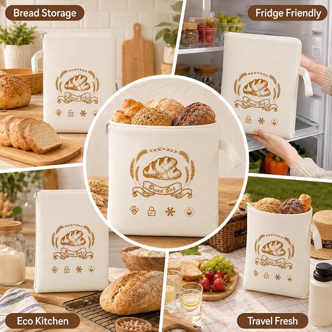 2 Pack Beeswax Bread Bags for Sourdough Homemade Bread, XL Cotton Lining Sourdough Reusable Organic Linen Beeswax Bread Bag with Zip to Keep Fresh and Upgraded Large Capacity Portable-17 x 13 Inches