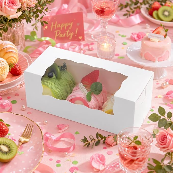 15 Roll Cake Boxes, White Bakery Boxes with Window, 9x4x3.5 inches Cookies Boxes Pumpkin Roll Container Donut Boxes Pastry Cake Packaging