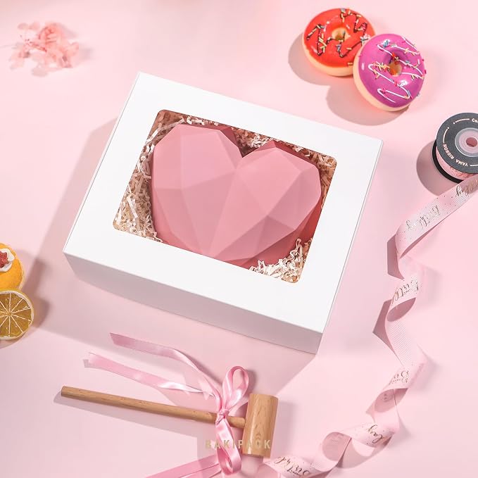 25 Cookies Boxes 10x8x2.5 Inches, White Bakery Boxes with Window, Strawberries Boxes with Window, Treat Boxes for Pie, Donuts, Cookies, Muffins, Chocolate, Party