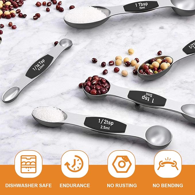 Wildone Stainless Steel Magnetic Measuring Spoons with Strong Magnets, 14pc | Including 8 Double Sided Magnetic Measuring Spoons, Leveler and 5 Mini Spoons for Spice Jar and Liquid Measuring, Black