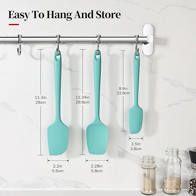 600ºF Heat Resistant Silicone Spatula Spoonula Set of 3, Aqua Sky | High Heat Food Safe Kitchen Use Scraper for Cooking Baking Mixing Scraping Stirring Cake Nonstick Cookware Pan Bowl