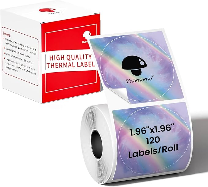Phomemo M110 Circle Labels, 1.96"x1.96" (50x50 mm) Purple Star Sky Round Label for M100/M220/M250/M108/M221 Label Maker, for Barcode/Logo/Gift/Thank You/Bakery/Small Business/Home Use, 140 Labels