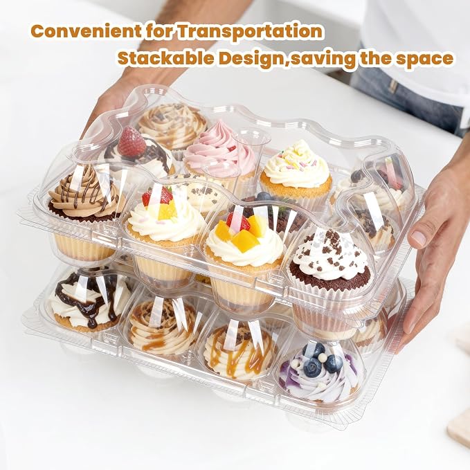 Dayacoco 12 Count Cupcake Containers, 20 Pack Stackable Cupcake Carrier with 250 Pack Cupcake Liners, Plastic Cupcake Boxes Holders, Clear Cupcake Disposable Trays for Baking, Parties, Gifting