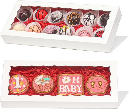 24pcs 12x5x1.5Inches White Bakery Boxes with Window Cookies Boxes Chocolate Truffle Boxes Cakesickle Boxes Macaron Boxes Browines Treat Boxes for Christmas Valentine's Easter Mother's Day