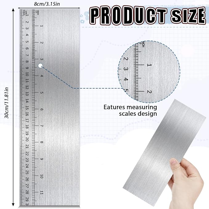 Jeffdad 12 Inch Metal Cake Scraper Smoother with Scale Stainless Steel Cake Edge Smoother Cake Decorating Comb Baking Scraper Tool for Mousse Butter Cream Cake Decoration
