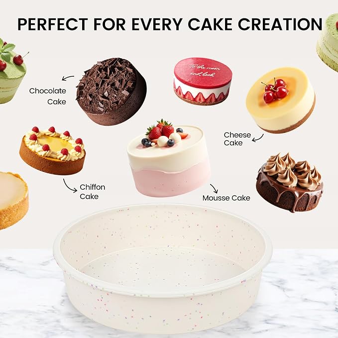 Vinino 6 Inch Silicone Round Cake Pan with Metal Reinforced Frame Set of 2, Nonstick Silicone Springform Pan for Baking Suitable for Making Layers, Cheese & Chocolate Cakes