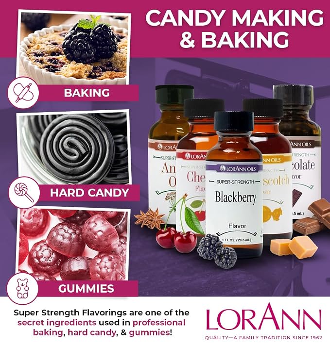 LorAnn Oils Super Strength Flavoring - Used For Candy Making, Flavoring Extracts, Baking, Hard Candy, and Flavor Oils - Bold, Natural Flavors 4X Stronger Than Extracts - Blackberry, 4 fl oz