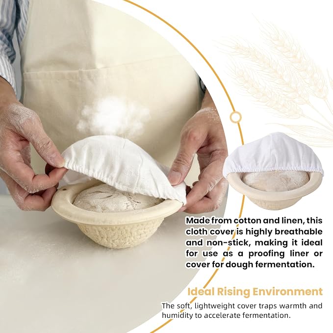 10-Pack Elastic Bread Proofing Basket Covers - Premium Linen & Cotton Liners for 5-Inch Round Baskets, Non-Stick, Breathable Fermentation Cloth for Sourdough & Artisan Baking