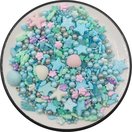 Edible Rainbow Ocean Mini Seahorse Candy Sprinkles Starfish Dessert Sprinkle Shell Cake Cupcake Toppers Pearl Cookie Decorations Sweet Personalities Candy Sprinkles for Cake Decorating, 3.53 oz