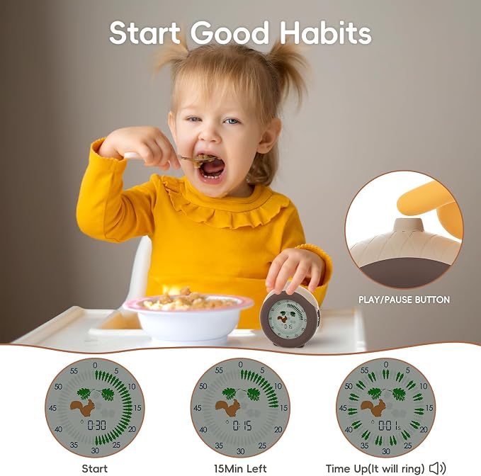 Visual Timer for Kids, 299 Minute Cute Squirrel Timer, Digital Timer with Pause Function, Clock and Alarm for Classroom, Homeschool Supplies Study Teaching Time Management Tool