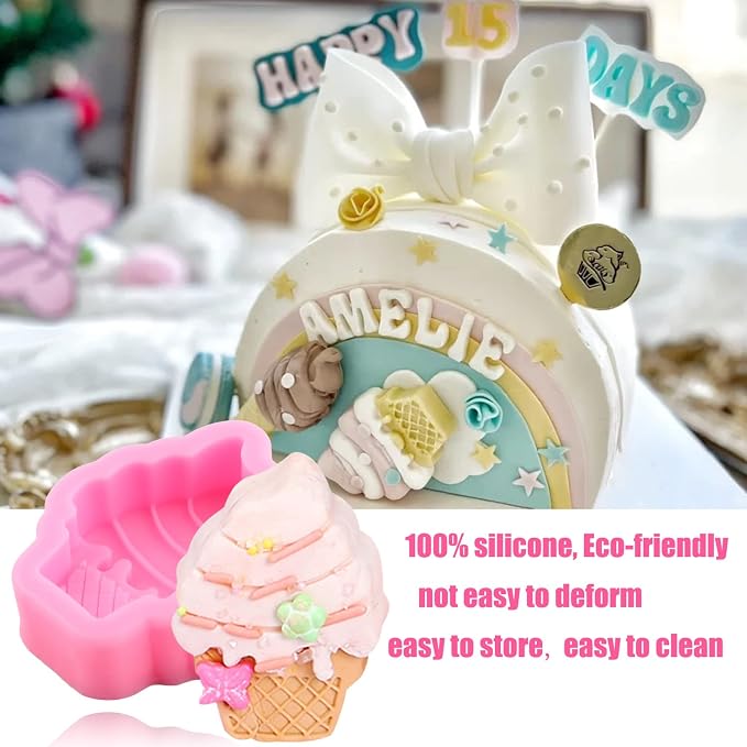 Ice Cream Donut Silicone Molds Macaron Fondant Molds For Cake Decorating Cupcake Topper Candy Chocolate Gum Paste Polymer Clay Set Of 5