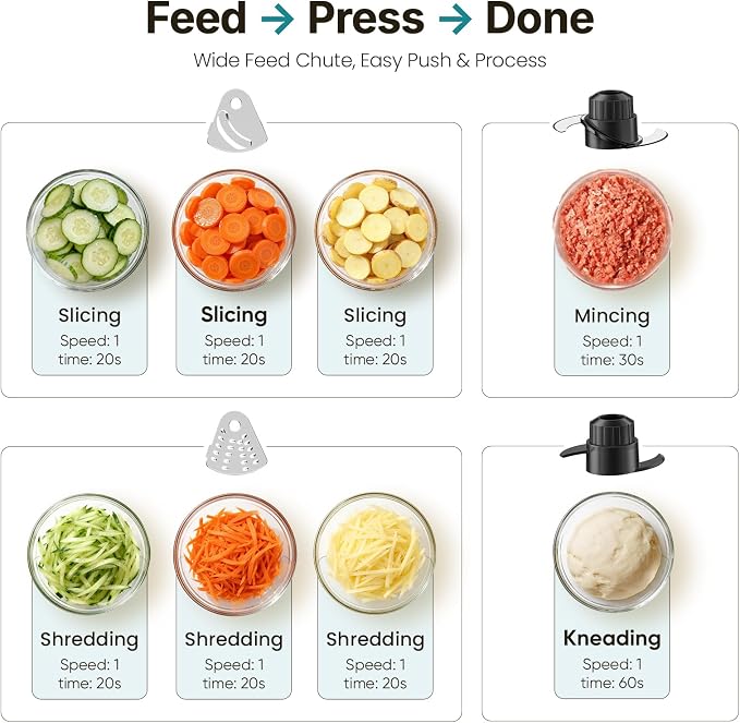 DUMOS Food Processor 10.5 Cup, 600W Electric Vegetable Chopper with French Fry Slicer, Dough Mixer, Dishwasher Safe Parts for Family Meals, Vegetables, Fries, Cheese, Puree
