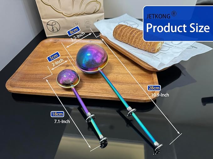 JETKONG 2 Pcs Flour Sifter, Stainless Steel Flour Duster for Bread Baking, Bakers Dusting Wand for Powdered Sugar and Spices (Small+Large, Rainbow)