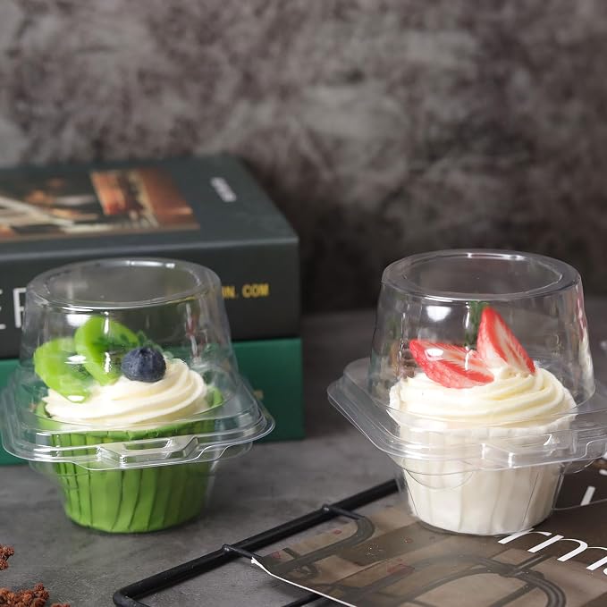 NPLUX 60 Pack Individual Cupcake Containers Plastic Cupcake Boxes Cupcake Holders Stackable Deep Dome Cupcake Carrier
