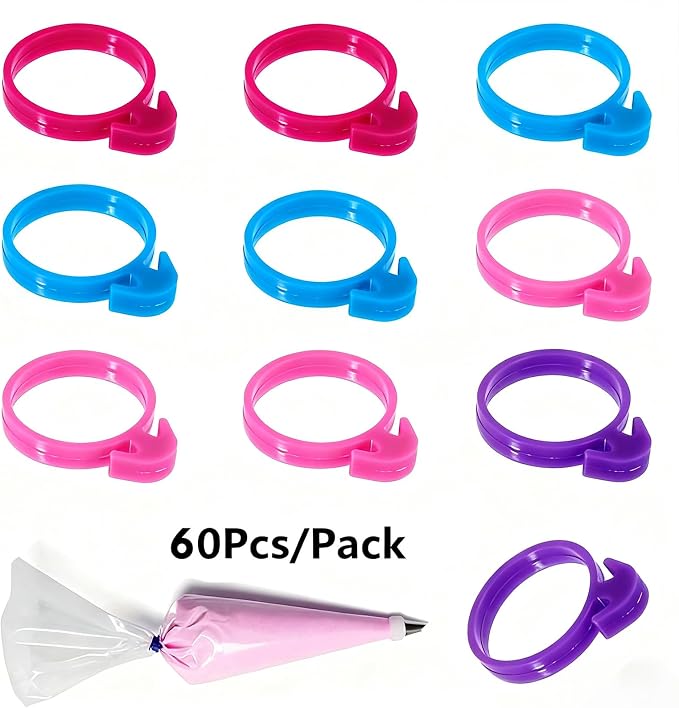60 Pcs Pastry Bag Ties, Reusable Silicone Icing Bag Ties, Silicone Decoration Piping Bag Ties, Decoration Bag Cake Ties for Cupcakes Cookies Pastry and Pastry Seal