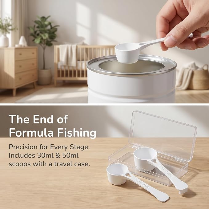 Magnetic Formula Scoops - 2Pcs, 30ml and 50ml Dual Size Measuring Spoons with Storage Case, Half Scoop for Formula and Protein Powder