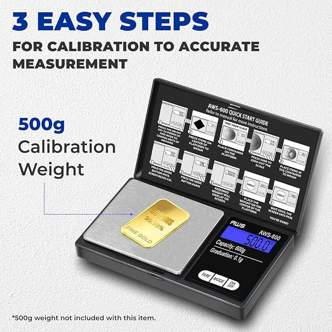 American Weigh Scales Digital Pocket Scale 600g x 0.1g with LCD Display Gram, Ounce, Carat, Grain for Coins, Jewellery, Gemstones, Metals, Kitchen, Food & Medicines – Black
