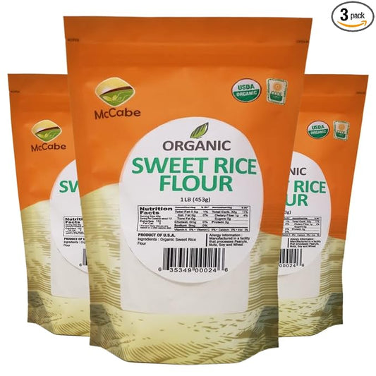 McCabe Organic Sweet Rice Flour - Gluten Free Organic Glutinous Rice Flour | Sweet Rice Flour for Baking | Rich in Fibers and Minerals | USDA and CCOF Certified Organic | Product of USA | 1Lbs Pack of 3