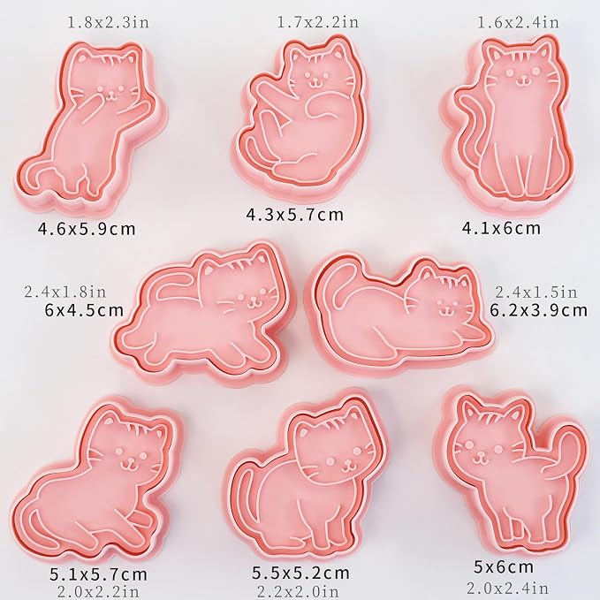 Cute Cat Cookie Cutters 8 Pcs Cartoon Kitty Shape Pancake Pastry Molds Baking Tools for Cat Birthday Party Decorations (Kitty B)