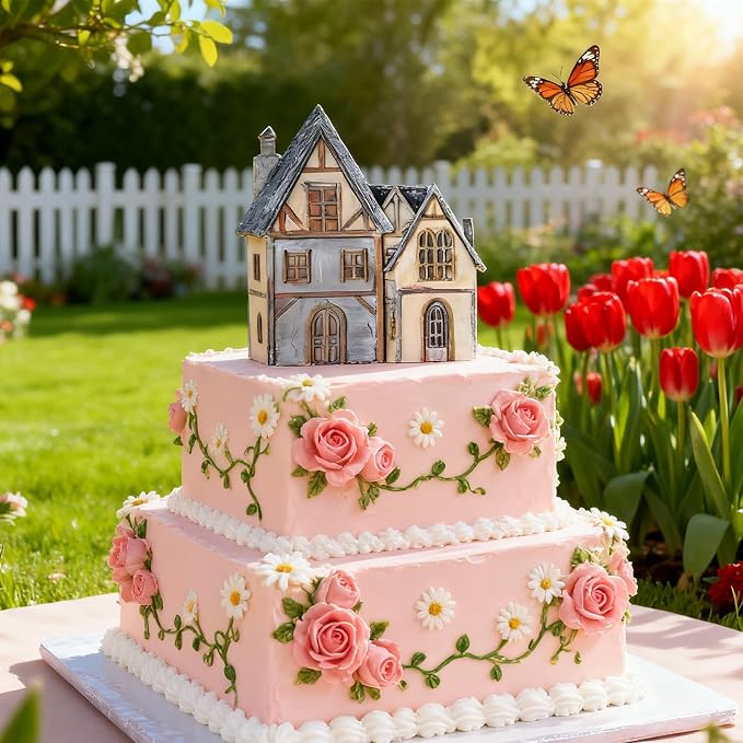 Vintage Buildings Fondant Mold,Victorian House Silicone Mold，House Chocolate Mold for Cake Cupcake Decorating and Crafts Native