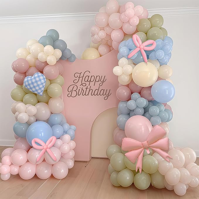 Goose Balloon Arch Kit Pastel Pink Blue Sage Green Balloons Garland Bow Gingham Heart Foil Balloon One Silly Goose Birthday Party Decorations Girl Dusty Pink Blue Yellow Duck Baby Shower Gender Reveal