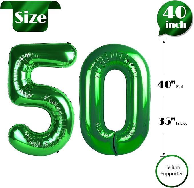Dark Green Number 50 Balloon 40 Inch, 50th Birthday Party Decorations for Children, Giant 50 Foil Balloon for Party Supplies