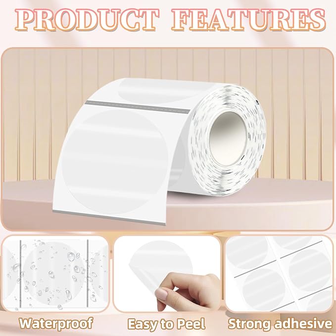3''Transparent Thermal Label,Round Self-Adhesive Direct Thermal Label,Thermal Stickers for DIY Logo Design,Name Tag(200/Roll