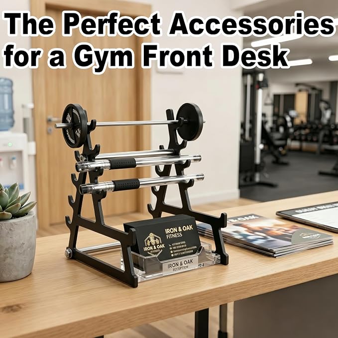 Metal Squat Rack Pen Holder with 8 Slots – Mini Barbell & Weight Blocks, Funny Desk Decor for Men Women, Cool Office Desk Accessories, Unique Pen Holder Gift for Gym Lovers Fitness Enthusiasts (Black)