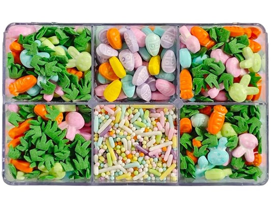 Edible Easter Sprinkles, Pastel Sprinkles Mixed with Mini Bunny Carrot Egg Jimmies Nonpareils Green Grass for Ice Cream Cupcakes Cookies Topping Cake Decorating, 4.23 oz