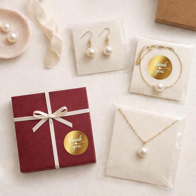 1.5 Inch Round Gold Foil Thank You Stickers – 204 Pcs Elegant Thank You Stickers for Packaging, Small Business, Envelope Seals, Bakery, Wedding Favors