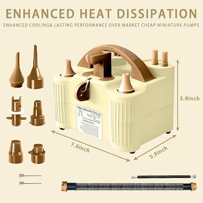 4-in-1 Electric Balloon Pump for All Balloons, Inflatables, and Sports Balls, Portable High Power Triple Inflating Ports for Latex Foil 260q Mylar Balloon