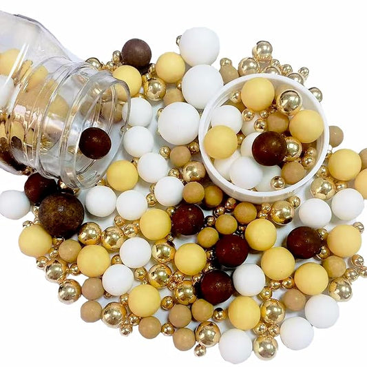 Sentovac Brown Gold Yellow White Pearl Sprinkles Edible Sugar for Cake Decorating Fancy Sprinkles Cake Topper Cupcake Cookie Baking Decorations Halloween Christmas Wedding Supplies