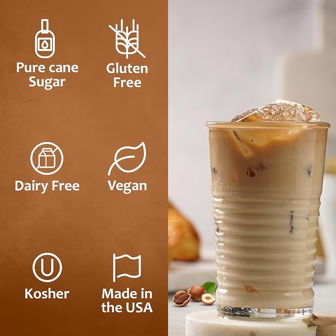 Syruvia Coffee Syrup, Hazelnut Flavored Syrup for Drinks, Lattes, and Desserts – 25.4 fl oz - with Pump