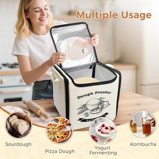 Homelove Folding Bread Proofing Box, 65-125℉ Temp Control & 24H Timer, Dough Proofer with Humidity Meter & Metal Rack, Collapsible Fermentation Box for Sourdough, Pizza, Yogurt, Kombucha