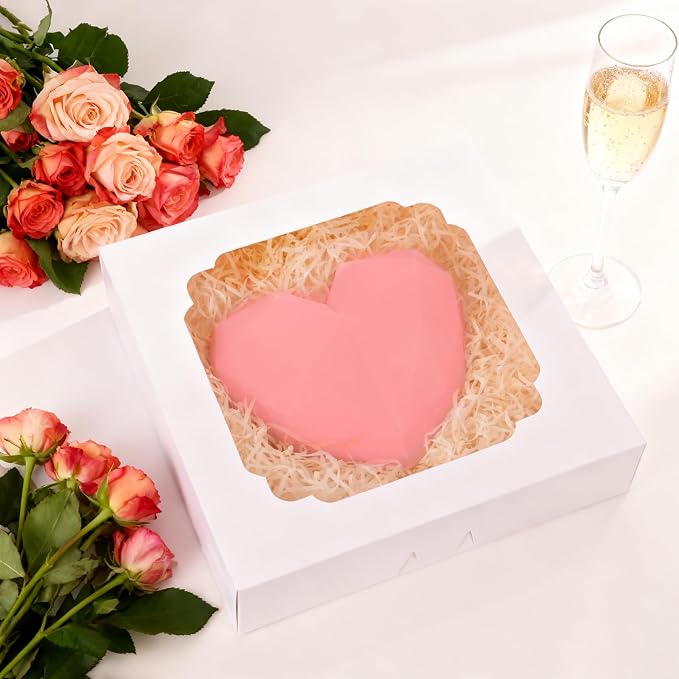Moretoes Pie Boxes, 45pcs 10x10x2.5 Inches Bakery Boxes, Auto-Popup Cookie Container with Window for Pie, Strawberries, Cookie Cake, Treats