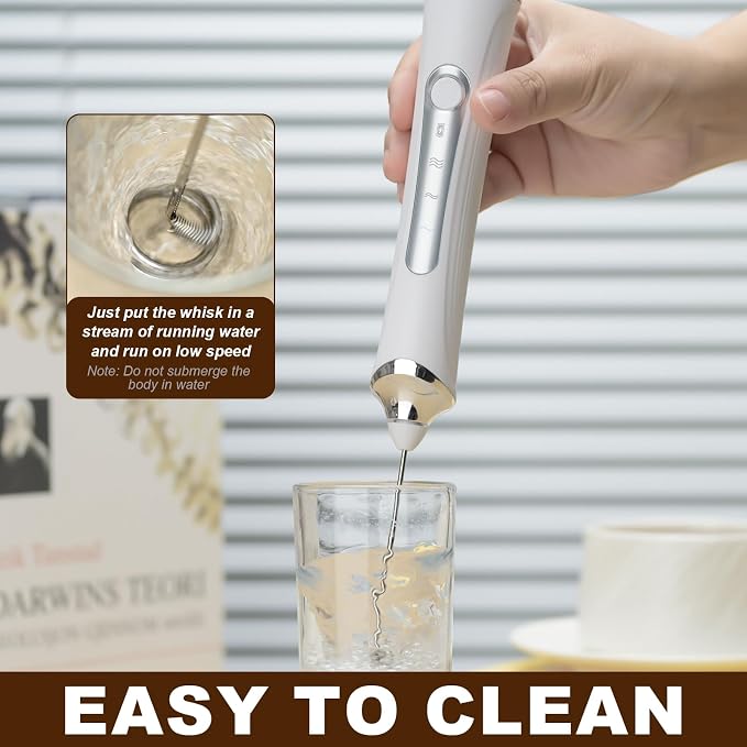Handheld Electric Milk Frother with 2 Heads, Coffee Whisk Foam Mixer with USB Rechargeable 3 Speeds, Foam Maker Blender for Latte, Cappuccino, Hot Chocolate, Egg (Type 2)