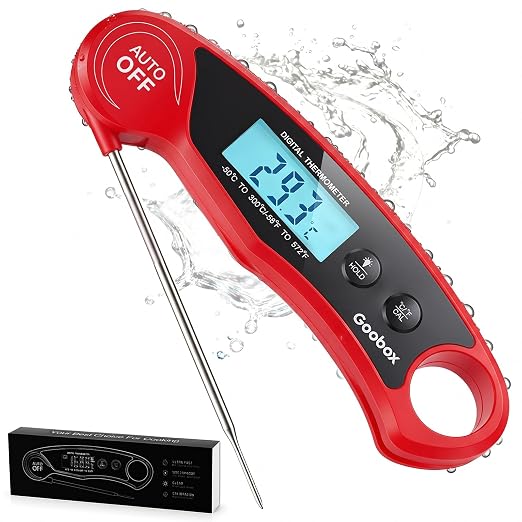 Meat Thermometer Digital, 1 Sec Instant Read, ±0.5°F, Waterproof | IPX5 Waterproof, Large Backlit Display, Magnetic Back, 4.1-Inch Probe, for Grilling, BBQ, Smoker and Cooking