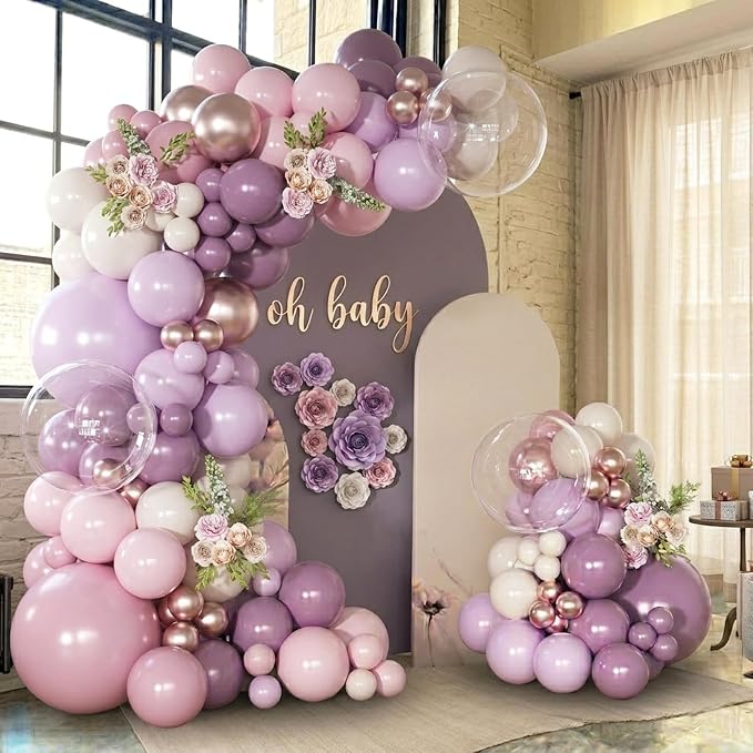 Dusty Purple Balloon Garland Arch Kit 126Pcs Light Pink Lavender Purple and Sand White Balloons for Birthday Baby Shower Bridal Shower Wedding Party Decorations